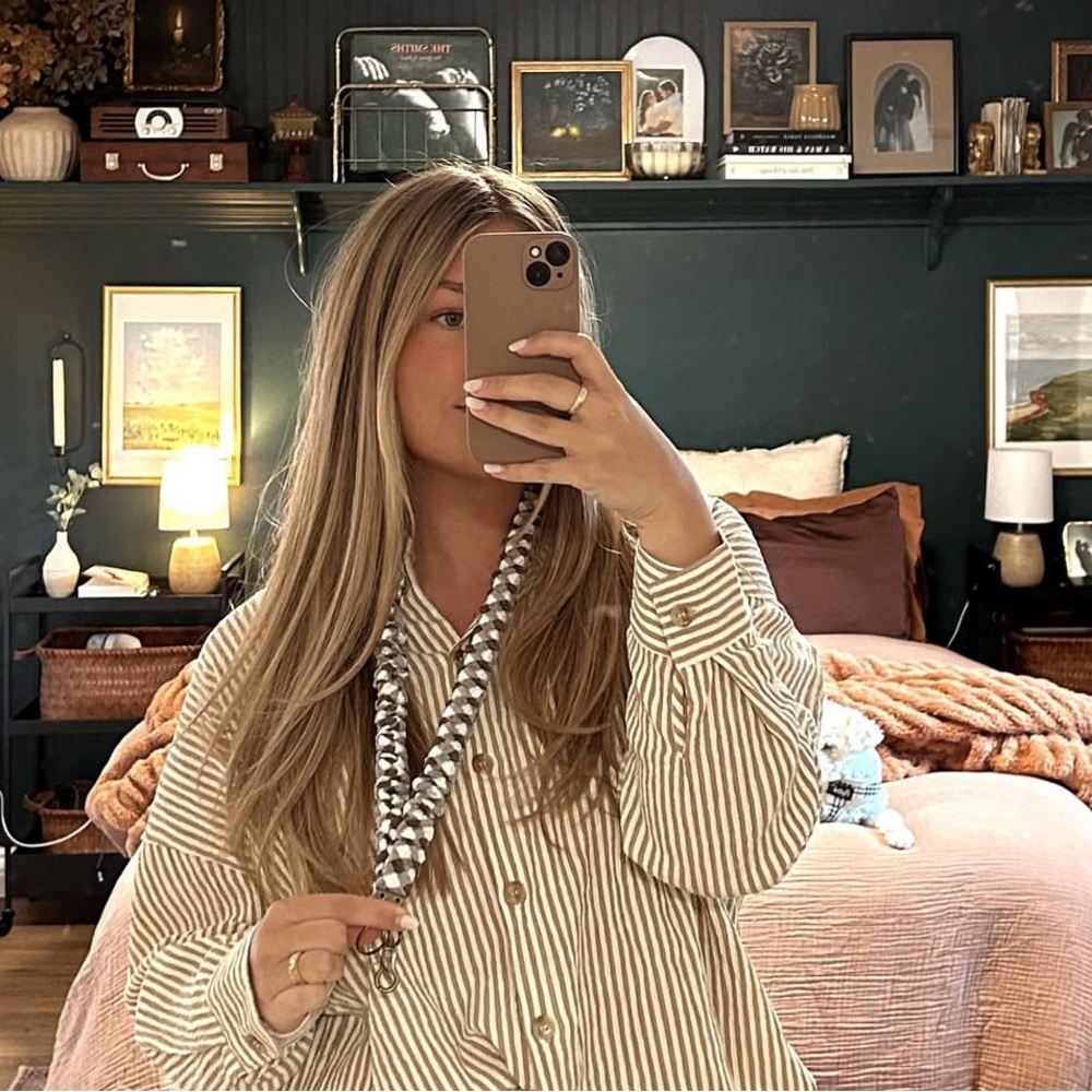 Brown Checkered Scrunchie Lanyard
